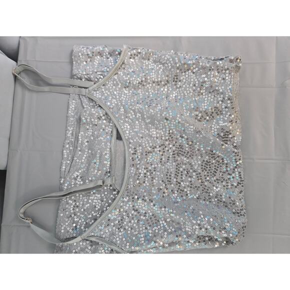 Y2K Sequins Club Glitter Spaghetti Strap Medium Shirt Top Silver Dots - Picture 8 of 10